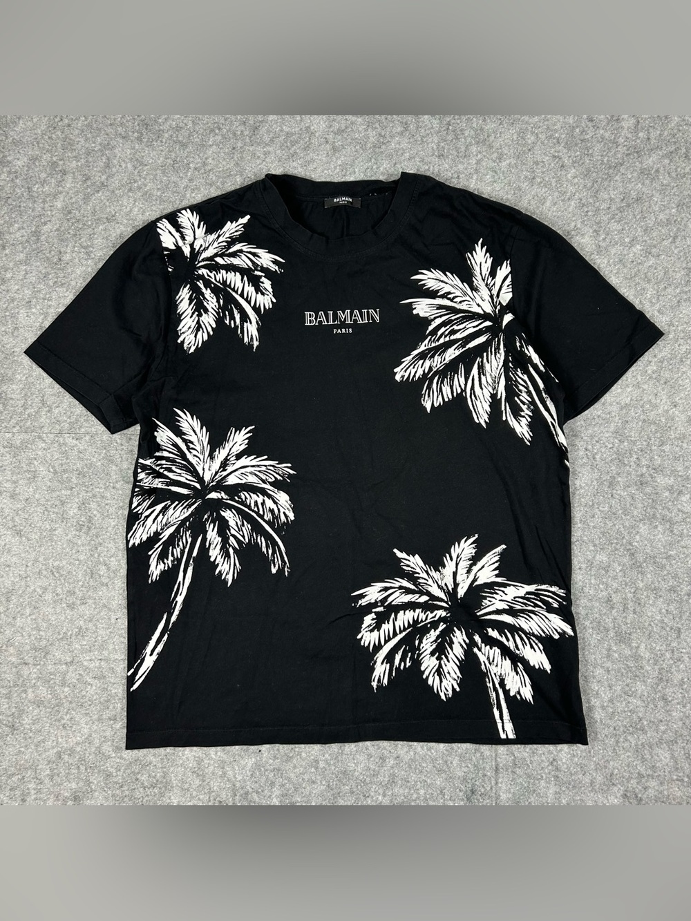 BALMAIN Paris Palm Tree All Over Print Designer T Shirt Size XL